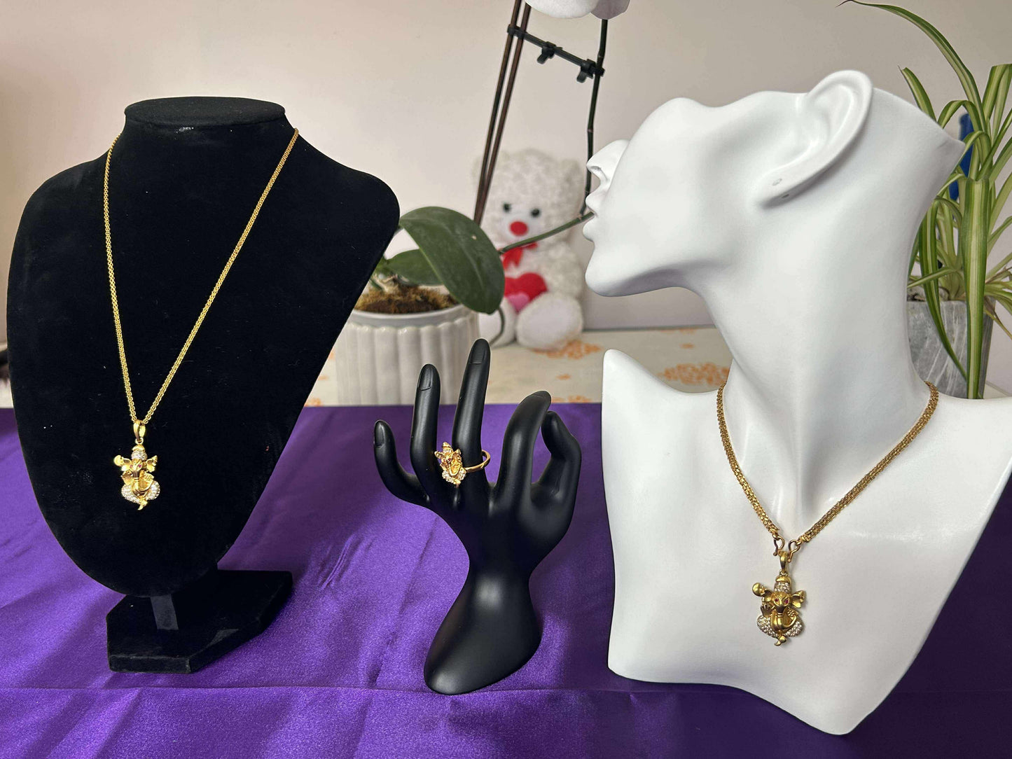 Ganesh Necklace and Ring on mannequin