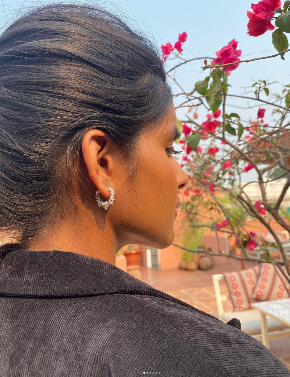 Marwari earrings in silver with decorative stones - handcrafted traditional Nepalese jewelry