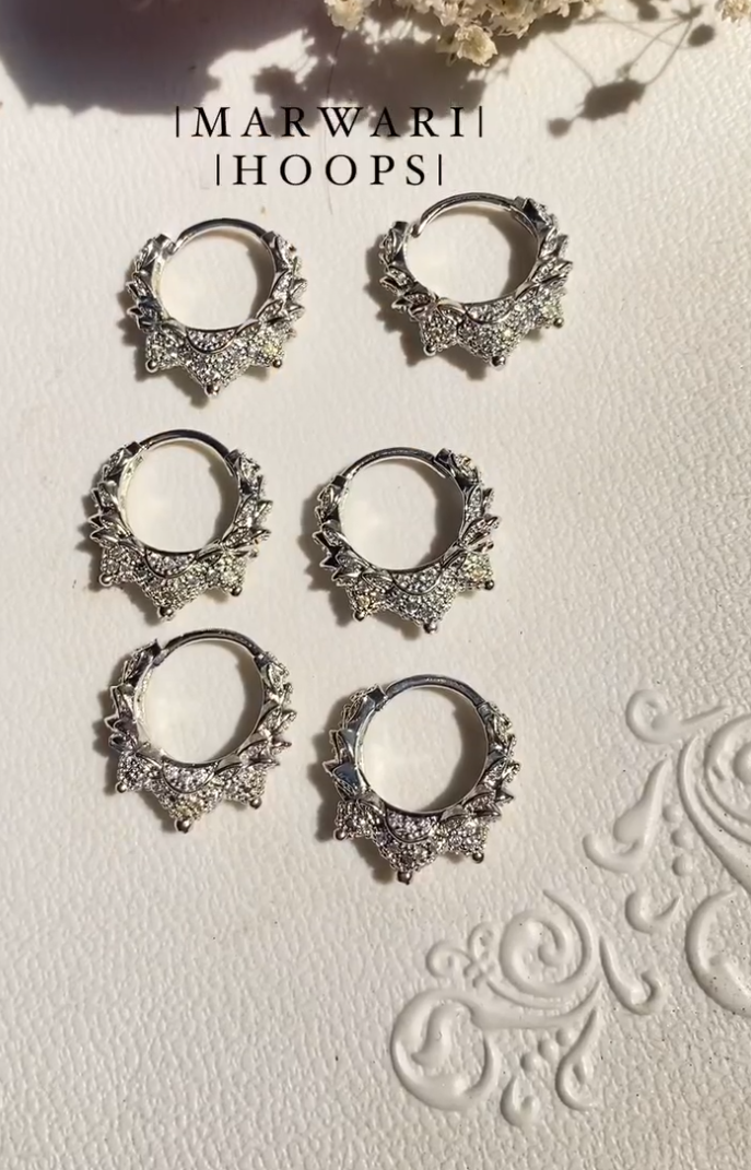 Elegant silver Marwari earrings with detailed craftsmanship - traditional handcrafted accessories